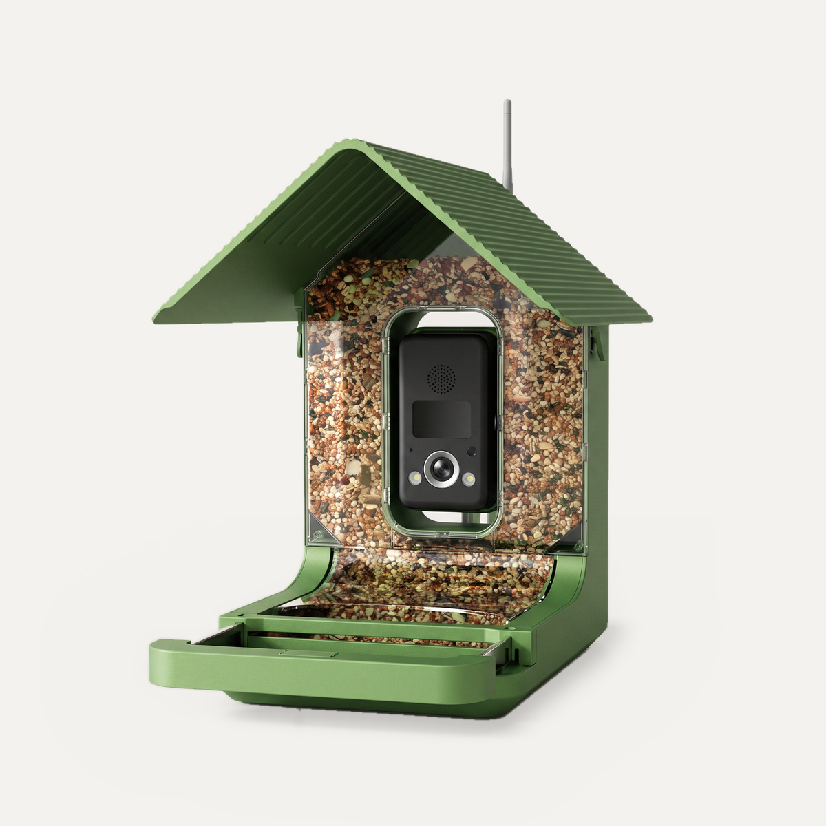 K750 Smart Fuglematkamera – grønt husformet design med innebygd kamera